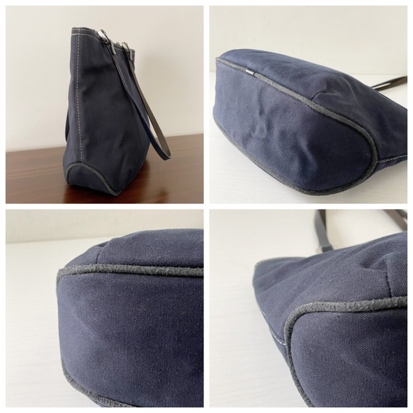 Fendi navy blue canvas and leather small tote bag minimalist - Picture 3 of 11